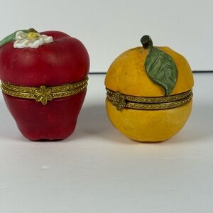 Set of 2 Vintage Porcelain Trinket boxes - Apple and Lemon